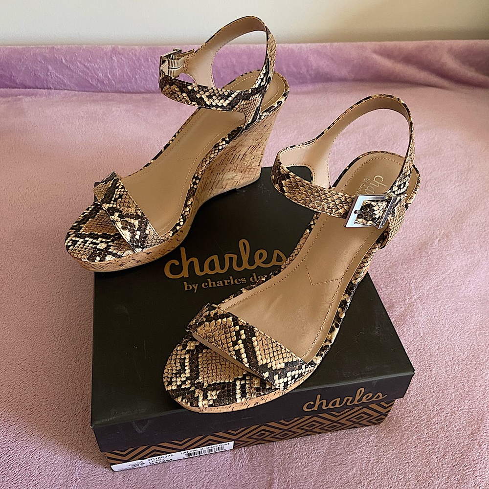 Charles David Snakeskin Cork Wedges Size 9.5